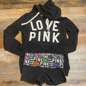 Victoria’s secret PINK rare bling fold over shorts and hoodie matching set